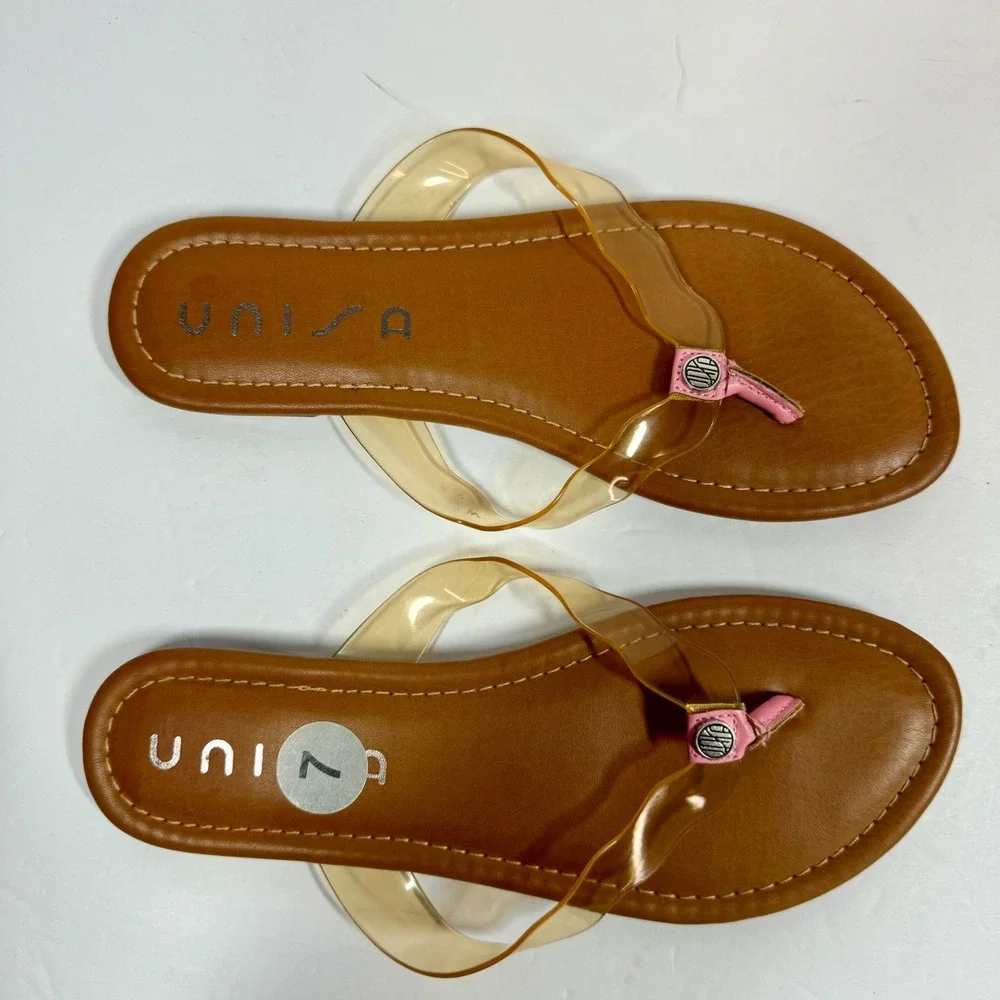 Unisa Thong Sandals Clear Strap‎ Pink Accents Casual Summer Shoes Size 7